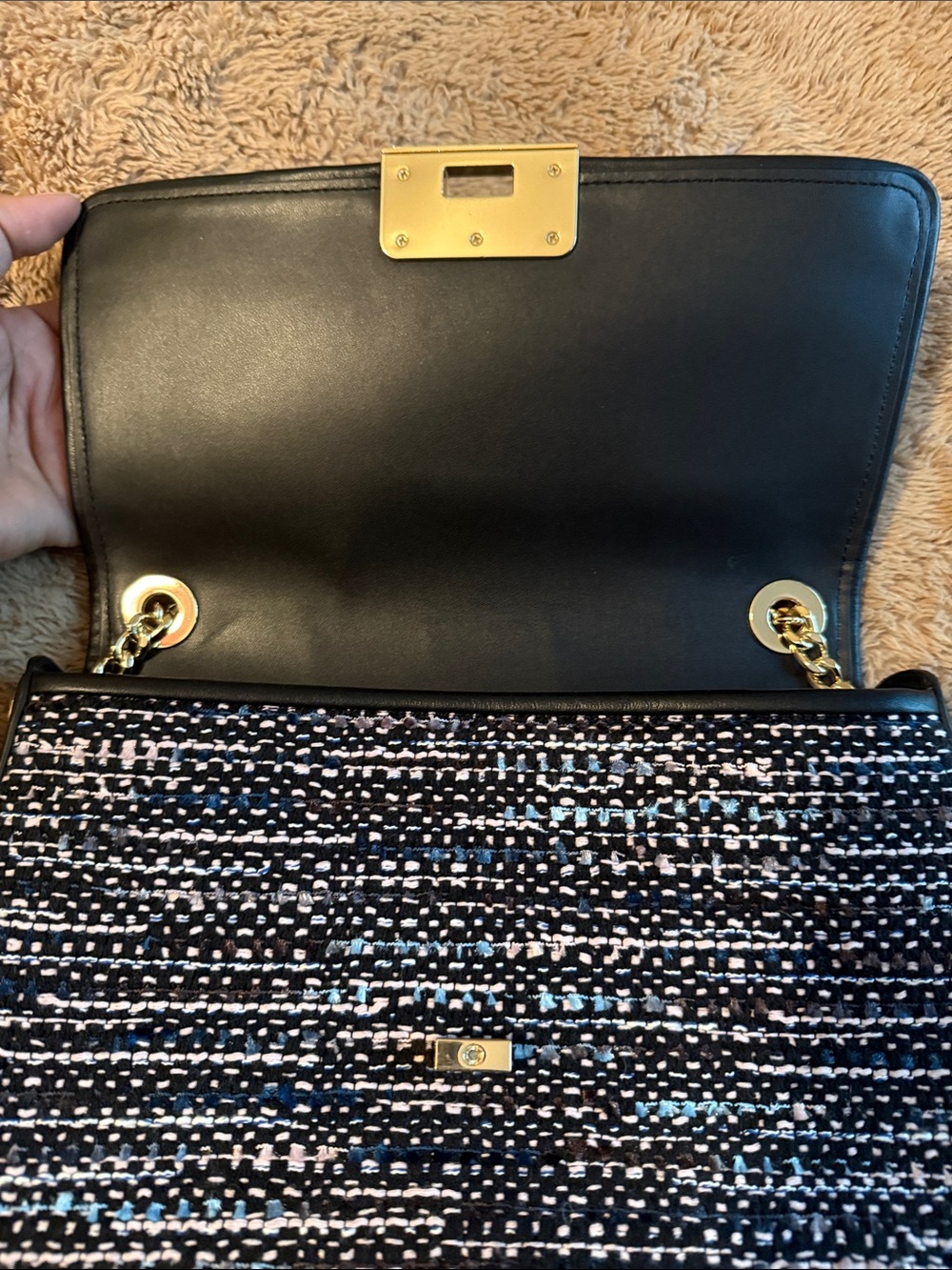 kate spade Black and White Tweed Chain Shoulder Bag with Gold Hardware - Picture 9 of 14